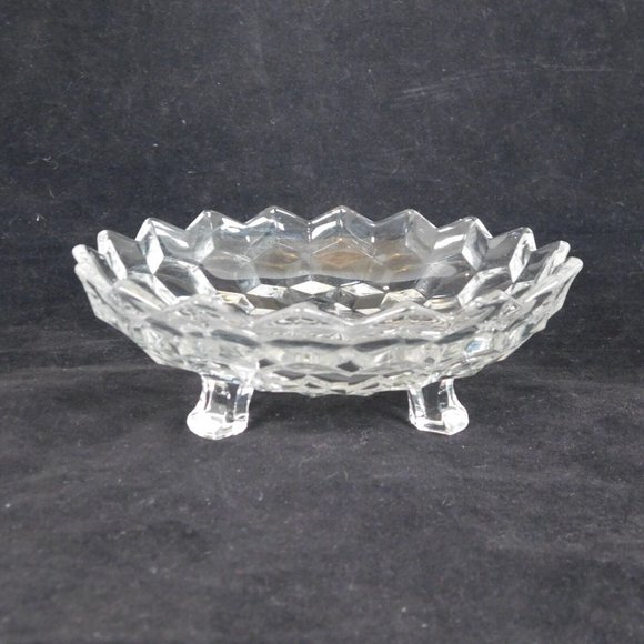 Whitehall Clear By Colony Bonbon Candy Dish 6 1/4" Cubist 3 Straight Feet USA - Picture 3 of 6